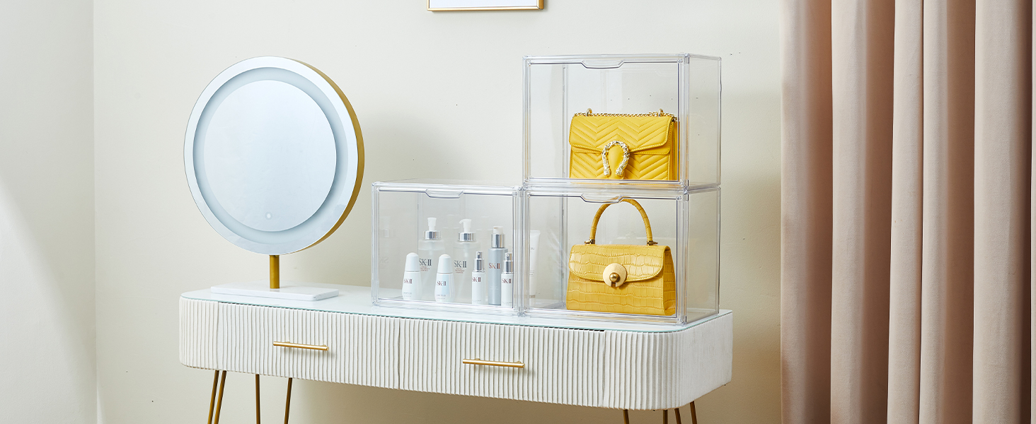 storage bins lid purse organizers closet Clear Acrylic Display Case Magnetic Door Stackable