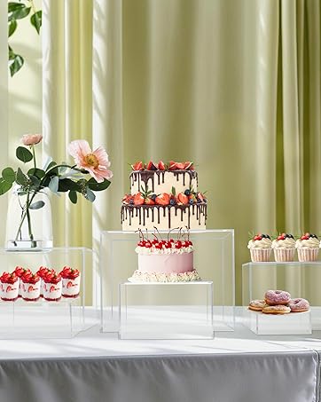 ODM Clisela 3pcs Acrylic Cube Display Stands Box Risers with Hollow Bottoms, Food Risers for Buffet Table, Decorative Display Stand Shelf for Dessert Collectibles Jewelry Figures Show - Clear 3" 4" 5" Custom Logo Service