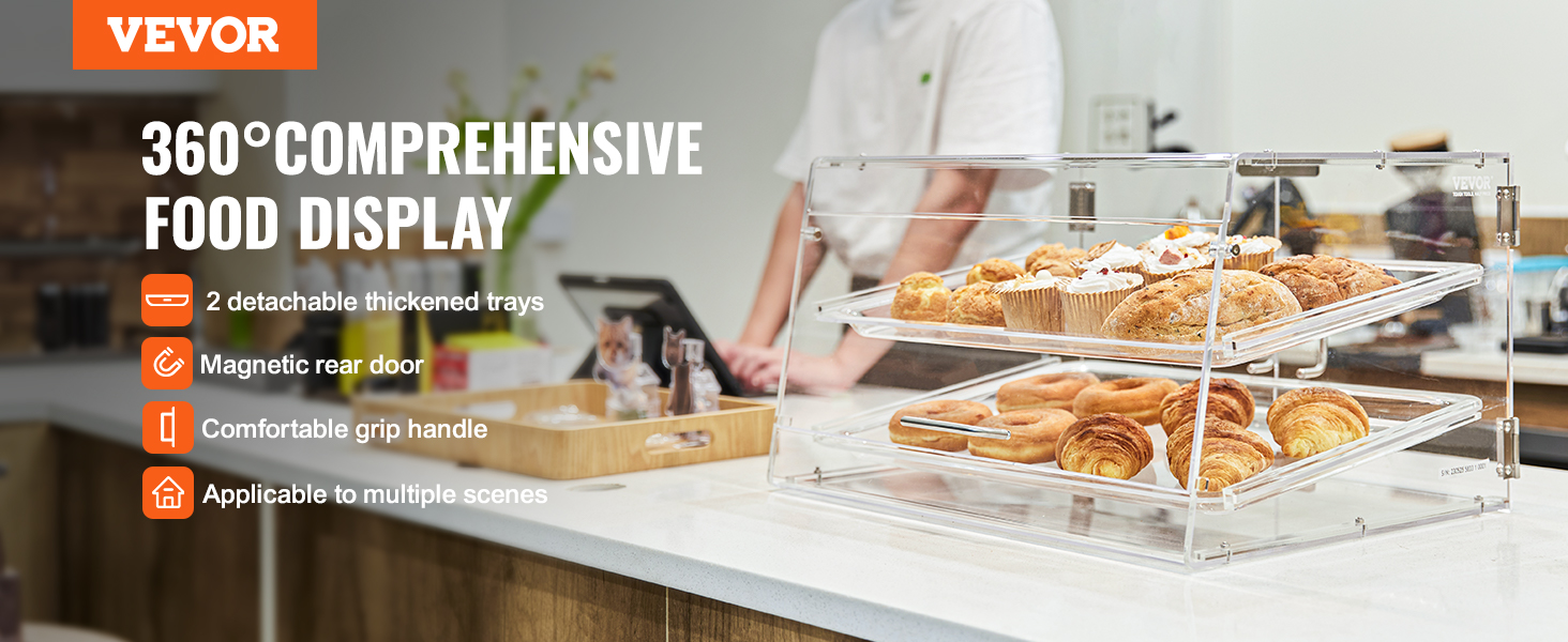 Wholesale OEM ODM VEVOR Pastry Display Case, 2-Tier Commercial Countertop Bakery Display Case, Acrylic Display Box with Rear Door Access & Removable Shelves, Keep Fresh for Donut Bagels Cake Cookie, 20.7"x13.2"x11.9" Factory & Supplier