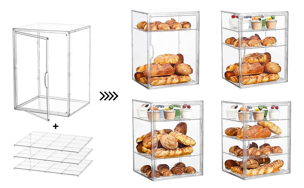 clear Bakery Display Case 4 tier have 3 removable partitions