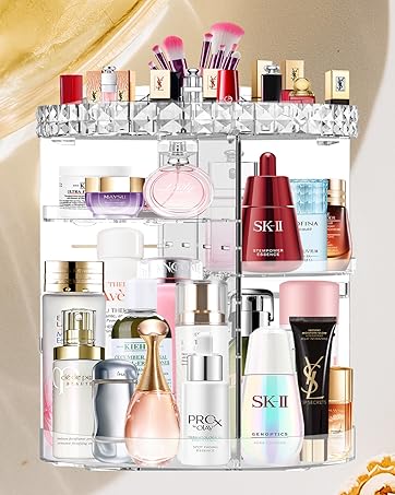 Private Label MISERWE 360 Rotating Makeup Organizer, DIY Adjustable Cosmetic Carousel Spinning Holder Rack, Lipstick Organizer Box with Large Capacity Makeup Storage Custom Logo Service