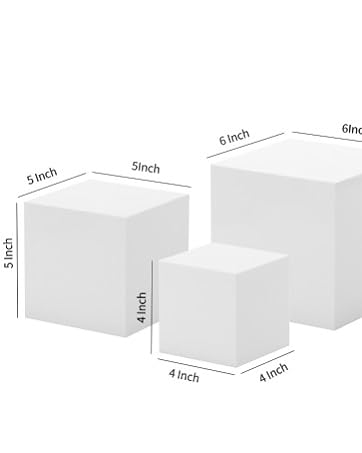 ODM Glossy White Acrylic Cubes Display Nesting Risers,for displays and photography,displaying jewelry, cosmetics, figures,for retail counter,exhibition, Set of 3(4",5",6" cubes) (Glossy White) Custom Logo Service