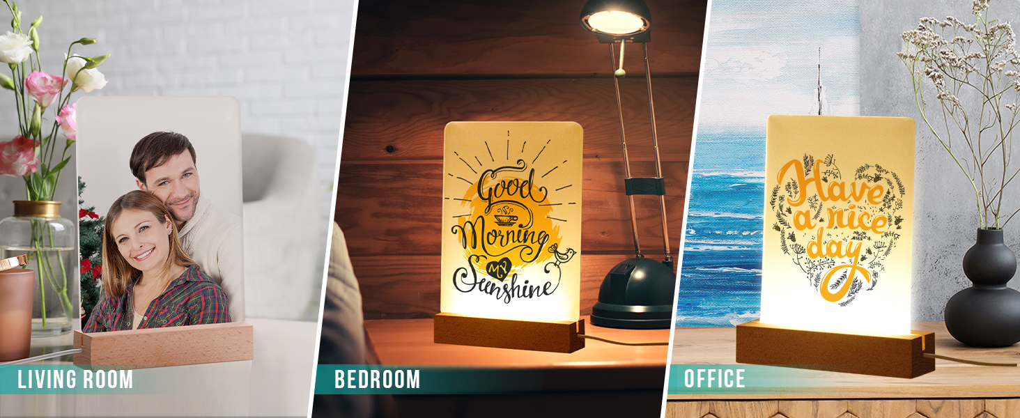 Private Label PYD Life 4 Pack Sublimation LED Acrylic Photo Frames Night Lights Blanks 6" x 8" with Warm Color Light,with Wood Stand for Heat Press Machine Printing Ecommerce Ready Product