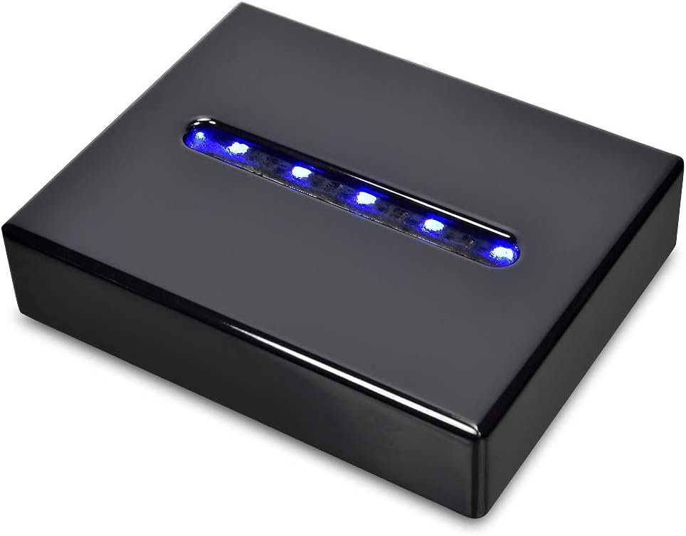 Private Label 5 LED Light Pedestal - Programmable Black Satin Matte Base Stand AC/USB Powered - for 3D Crystal Glass Art - Trophy, Orb & Crystal Light Bases - Illuminated Holder - Lighted Paperweight OEM Wholesale Manufacturer