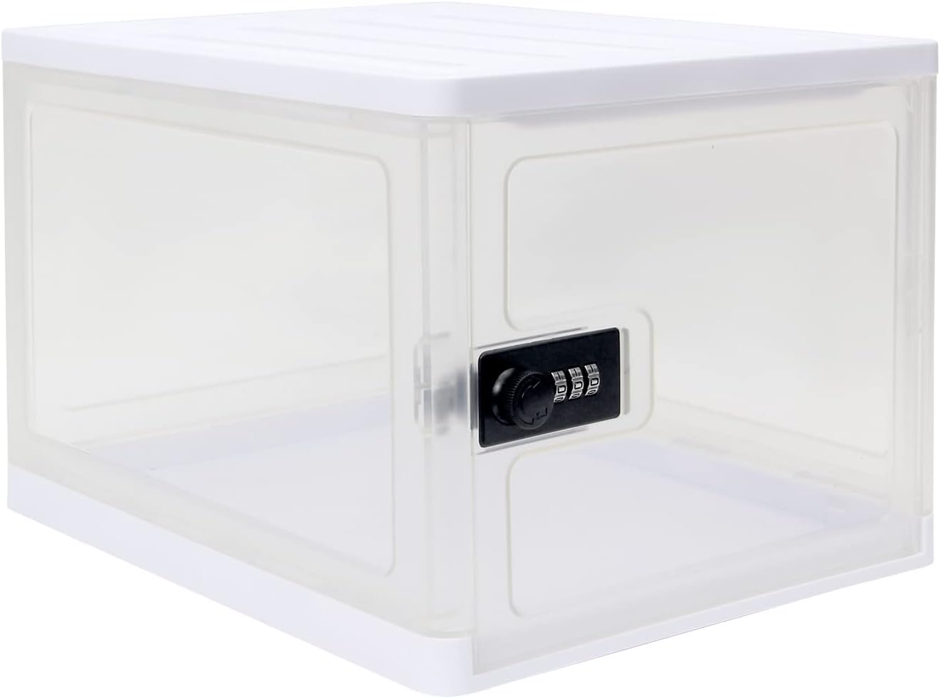 Clear Lockable Storage Box for Food，Tech and Home Safety, Medicine Lock Box for Safe Medication,Lockable Storage Bin，Refrigerator Storage Bins, Tablet Phone Jail Lock Box (Clear)