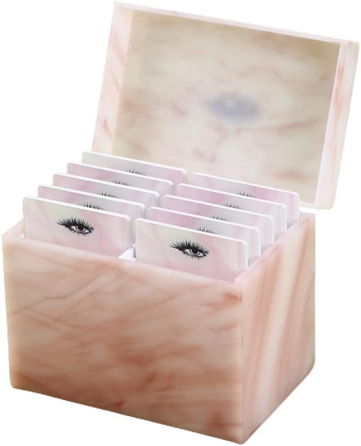 10 Layers Acrylic Eyelash Storage Box,Eyelash Holder Extension Tool,Makeup Organizer False Eyelashes Glue Pallet Holder, Grafting Eye lashes Close-Packed Display with 10 Pallets (Pink Marble)