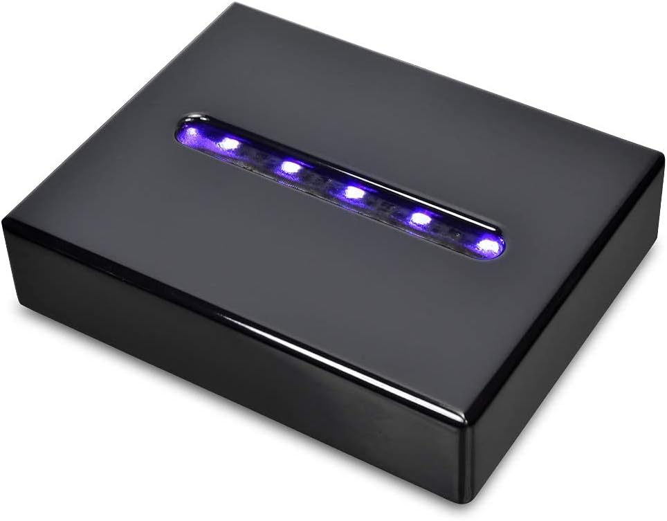 Private Label 5 LED Light Pedestal - Programmable Black Satin Matte Base Stand AC/USB Powered - for 3D Crystal Glass Art - Trophy, Orb & Crystal Light Bases - Illuminated Holder - Lighted Paperweight OEM Wholesale Manufacturer