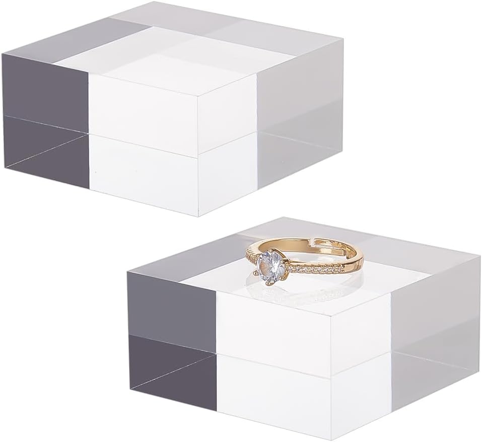 OLYCRAFT 2pcs Clear Acrylic Cube 2 x 2 x 0.9 Inch Acrylic Square Display Block Rectangle Clear Polished Acrylic Display Cube Acrylic Display Block for Ring Jewelry Display