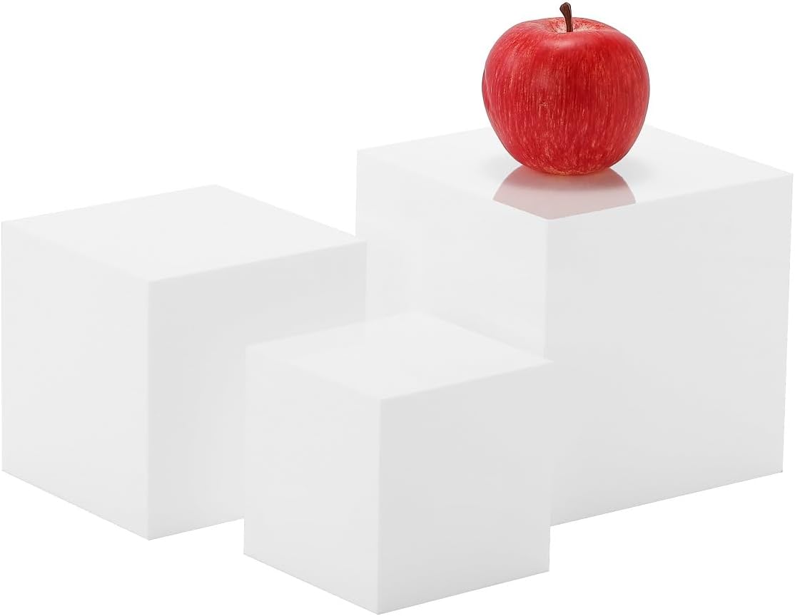 ODM Glossy White Acrylic Cubes Display Nesting Risers,for displays and photography,displaying jewelry, cosmetics, figures,for retail counter,exhibition, Set of 3(4",5",6" cubes) (Glossy White) Custom Logo Service