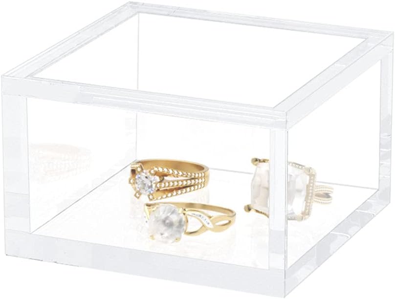 AITEE Small Acrylic Box with Lid, Clear Cube Display Case, Multi-Purpose Box Square Container for Holding Staples, Highlighters, Adhesive Tape, Paper Clips, Stamps, Display in Office or Home (Small)