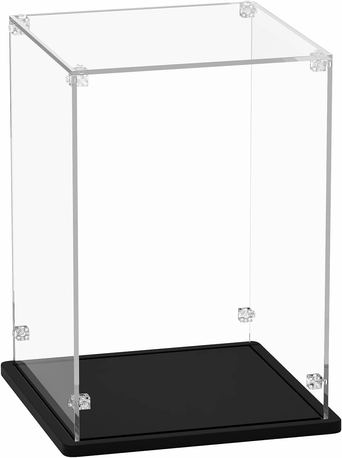 Acrylic Display Case 8x8x12 inch - 3mm Thick Acrylic Display Box with Black Wooden Base, Assemble Dustproof Showcase Clear Display Case for Collectibles Figures Lego Helmet Doll Toys Models