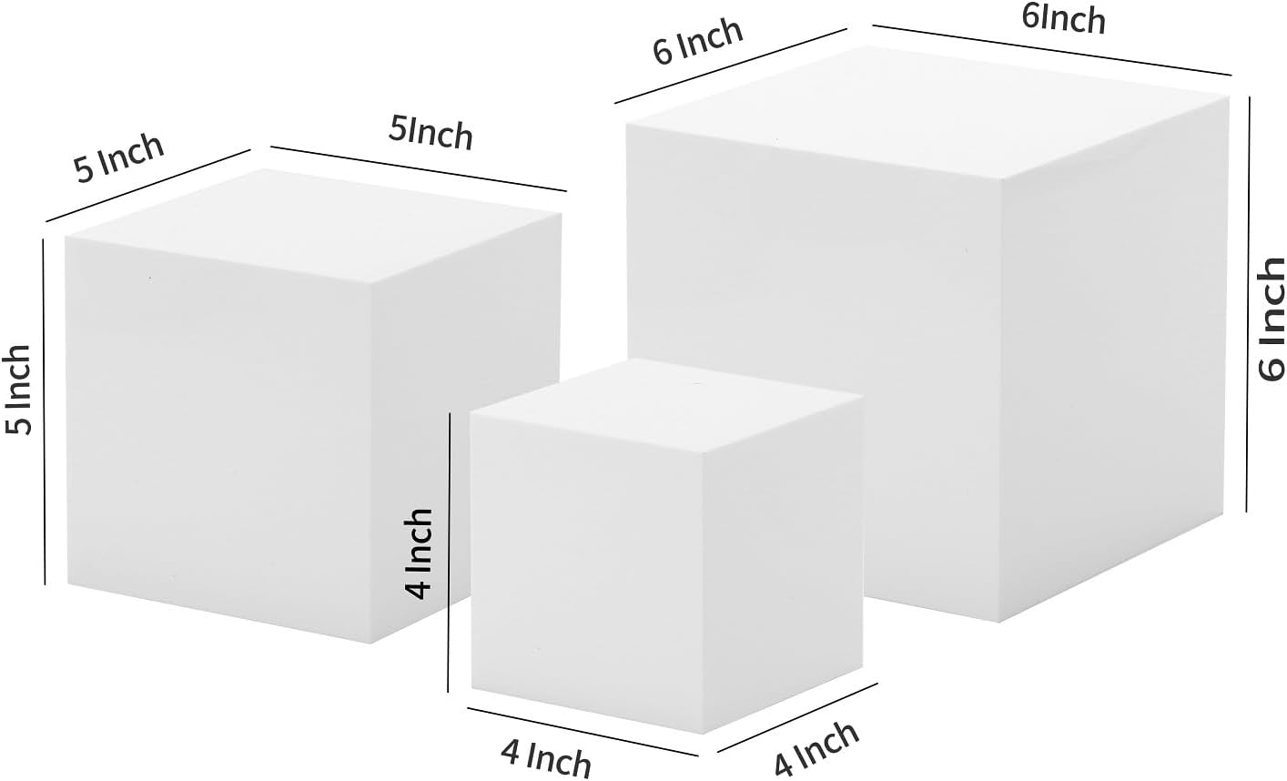 ODM Glossy White Acrylic Cubes Display Nesting Risers,for displays and photography,displaying jewelry, cosmetics, figures,for retail counter,exhibition, Set of 3(4",5",6" cubes) (Glossy White) Custom Logo Service