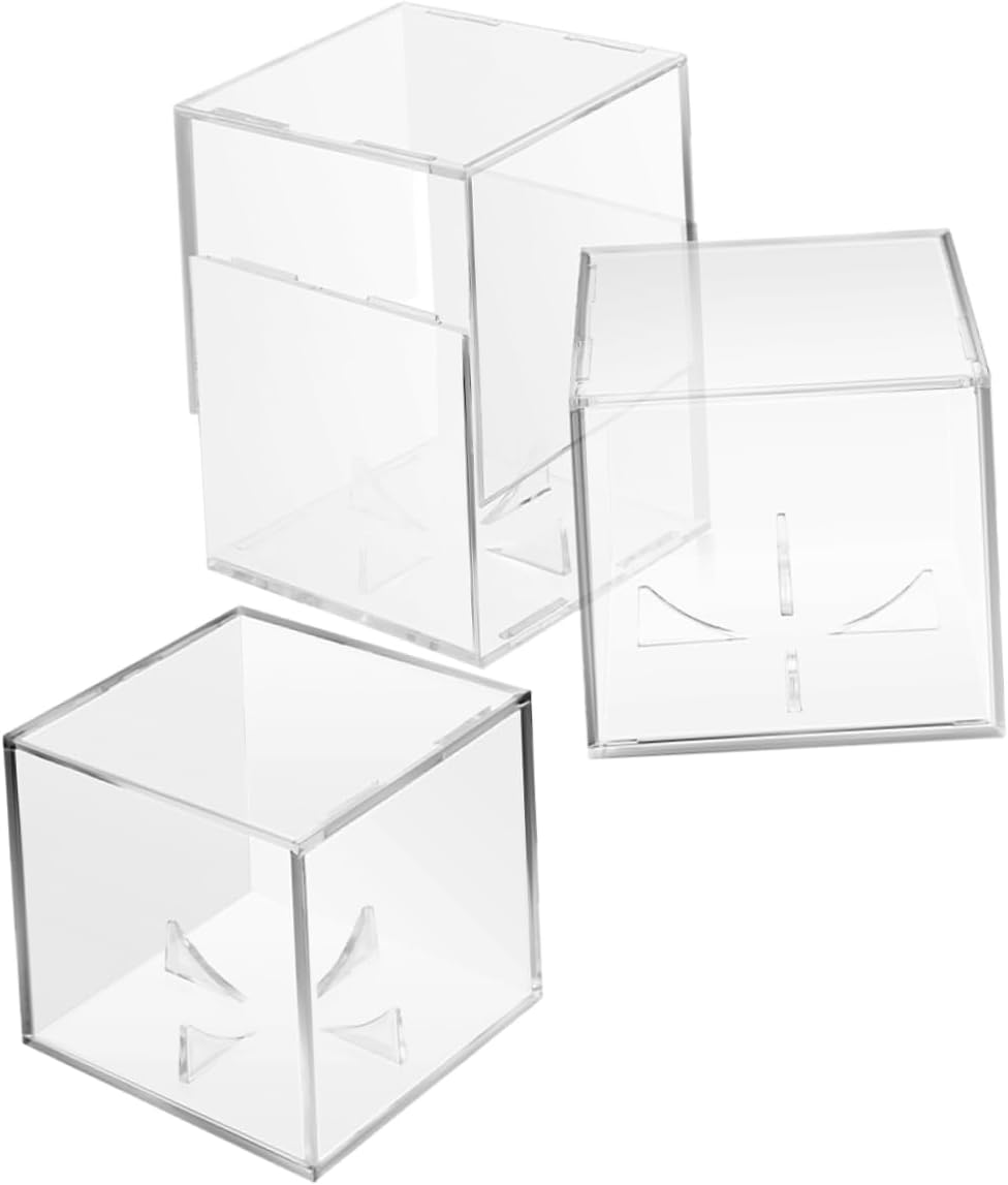 3pcs Clear Acrylic Baseball Display Case with Stand Transparent Cube Holder for Autographed Baseballs Memorabilia Showcases and Collectible Storage