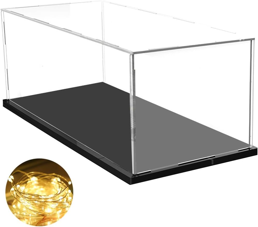 DuvinDD Acrylic Display Case for 1/8 Scale Model Car Large Lego Display Case for 42096 42083 Showcase Countertop Clear Display Box Dustproof Storage Acrylic Box with Black Base(23.6x11.8x7.8inch)