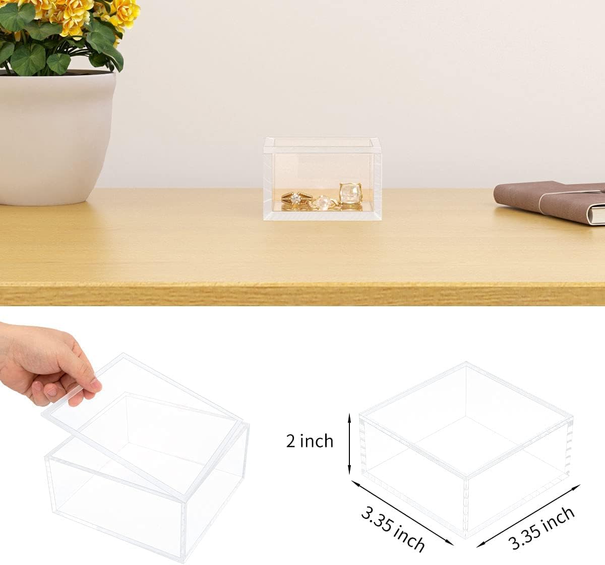 Private Label AITEE Small Acrylic Box with Lid, Clear Cube Display Case, Multi-Purpose Box Square Container for Holding Staples, Highlighters, Adhesive Tape, Paper Clips, Stamps, Display in Office or Home (Small) Custom Logo Service