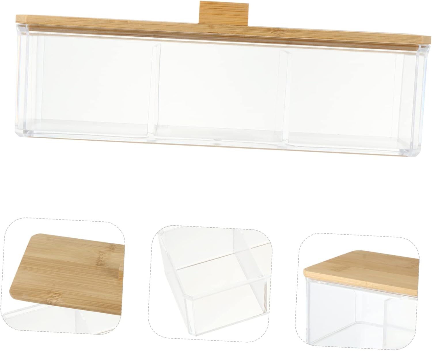Private Label 1pc Acrylic Makeup Organizer with Natural Lid Compartment Desktop Storage Box for Cosmetics Cotton Pads and Swabs Odorless and Easy to Clean for Home and Office Use Custom Logo Service