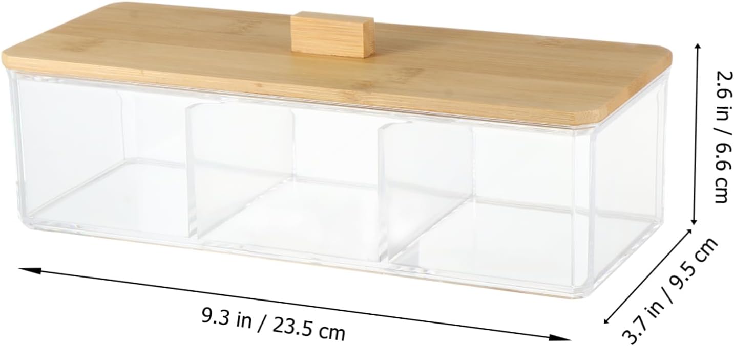 Private Label 1pc Acrylic Makeup Organizer with Natural Lid Compartment Desktop Storage Box for Cosmetics Cotton Pads and Swabs Odorless and Easy to Clean for Home and Office Use Custom Logo Service