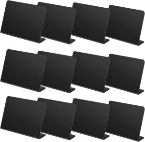 12 Pcs L-Shaped Mini Chalkboard Signs Acrylic Chalkboard Buffet Tags Small Black Food Display Stands for Message Board Signs, Weddings, Tents, Birthday Parties