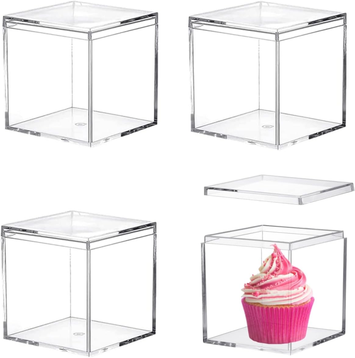 KissYou Acrylic Box With Lid 4 Pieces Small Clear Square Cube Jewelry Storage Box Wedding Party Gift Candy Boxes