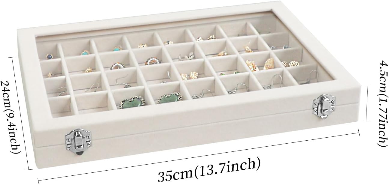 Direct Manufacturer Wudygirl Large Jewelry Organizer Box with 40 Compartments Earring Holder Organizer Velvet Ring Display and Necklace Storage Tray Jewelry Box for Women (Beige Velvet) Low MOQ