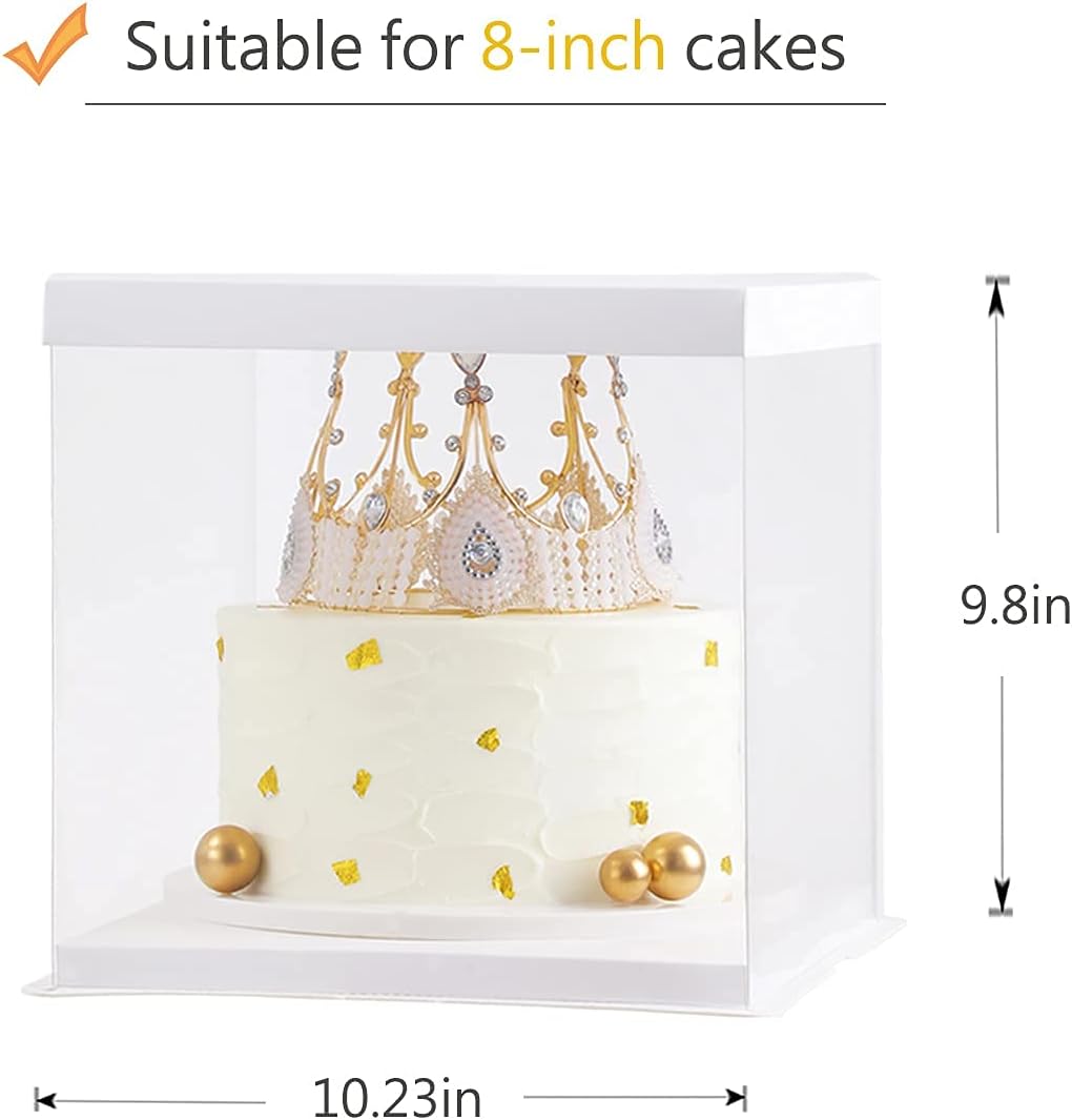 ODM XININSUN 2Pcs Large Cake PET Clear Box, 10" X 10" X 9" with ribbon and pre-folded lid, for 8" cake packing carry, baking cookie display, Carry Tall Layer Gift, Festive Gift Box -White Custom Mold Development