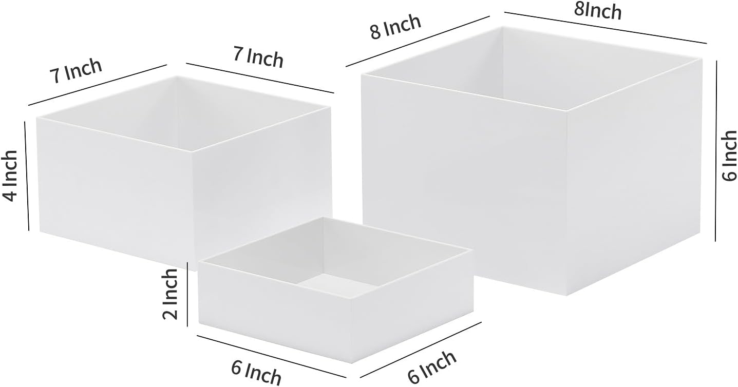 ODM Sets of 3 Acrylic Catering Supplies Display Stand Buffet Risers for Food, Dessert Table Display Set, Retail Counter, Nesting Risers with Hollow Bottoms (White, 1Set) Custom Logo Service