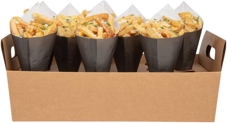 Private Label Restaurantware Cone Tek 14.2 x 8.3 x 5.9 Inch Paper Cone Holders 10 Sturdy Cone Holders - With Handles 30 Slots Kraft Paper Confetti Cone Stand Box Tray For Weddings or Parties Wholesale Manufacturer