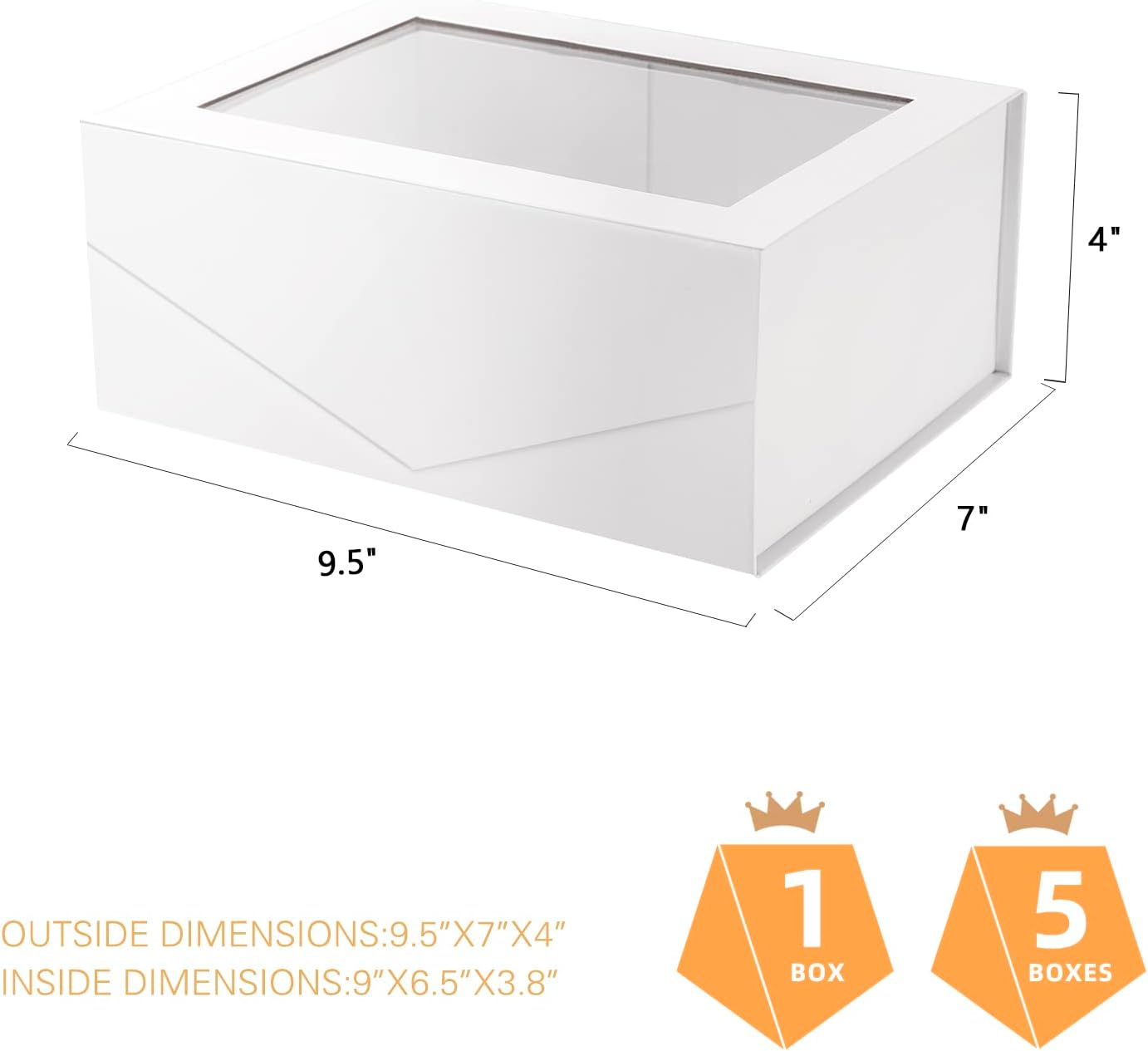 ODM 5 White Gift Boxes with Windows, 9x6.5x3.8 Inches, Clear Gift Boxes for Presents Contain Ribbons, Cards, Bridesmaid Proposal Boxes, Mothers Day Gift Boxes with Magnetic Lids (Glossy White) Custom Mold Development