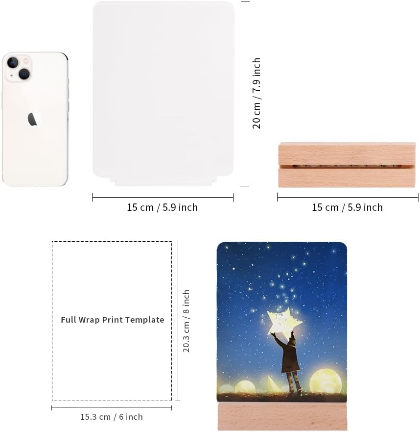 Private Label PYD Life 4 Pack Sublimation LED Acrylic Photo Frames Night Lights Blanks 6" x 8" with Warm Color Light,with Wood Stand for Heat Press Machine Printing Ecommerce Ready Product