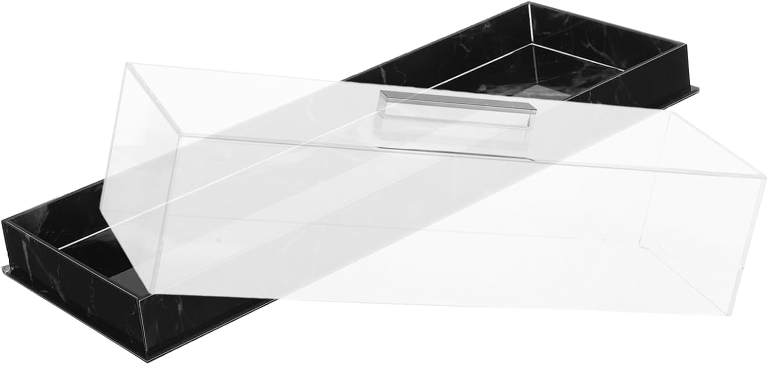 Healifty Rectangular Marble Cake Tray with Cover Elegant Dessert Stand for Parties Home Use Birthdays Easy to Clean Acrylic Display Holder for Cakes Pastries
