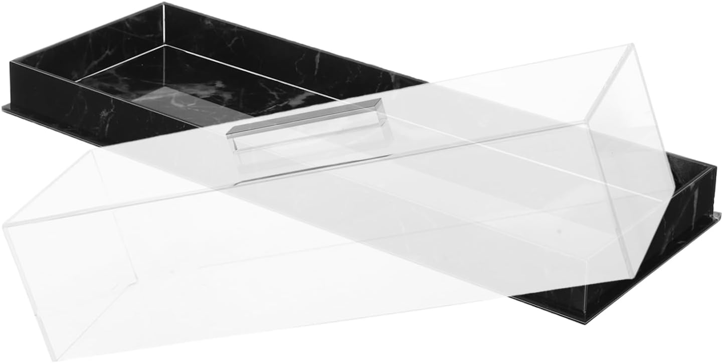 Amosfun Marble Cake Platter with Lid Rectangular Dessert Holder for Home Bakery and Birthday Parties Acrylic Cover with Artistic Marble Pattern Elegant Cake Tray for Memorable Moments