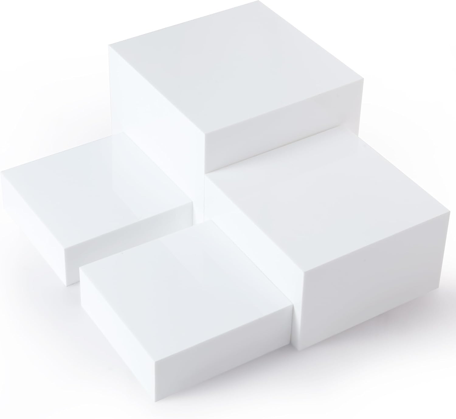 Set of 4 Acrylic Cube Display Box Risers Food Buffet Riser For Table, Retail Showcase, Catering, Cakes, Collectibles, Toys, Jewelry, Cosmetics, Crystal Decor Container, Stackable, Nesting Stands