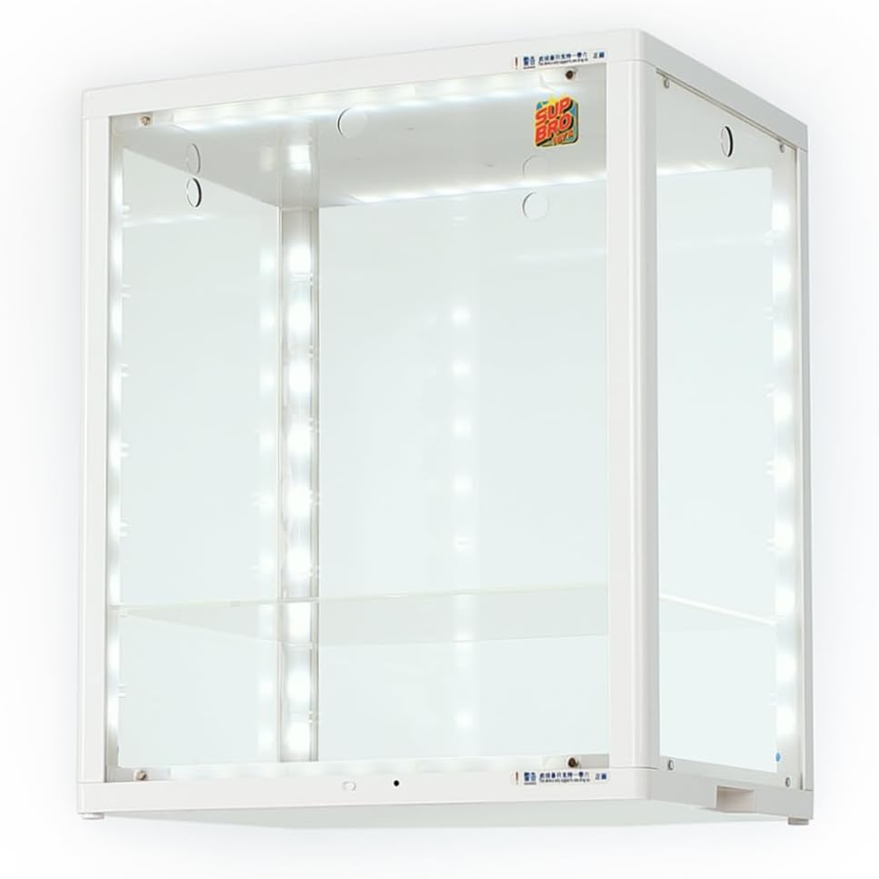 SupBro Led Clear Acrylic Display Box - Voice Control - Easy to Assemable Display Case, Stackable Show Case for Action Figures Toys, Collectibles Storage- ( 16.5 x 12.6 x 19.7inch (1pack), White)