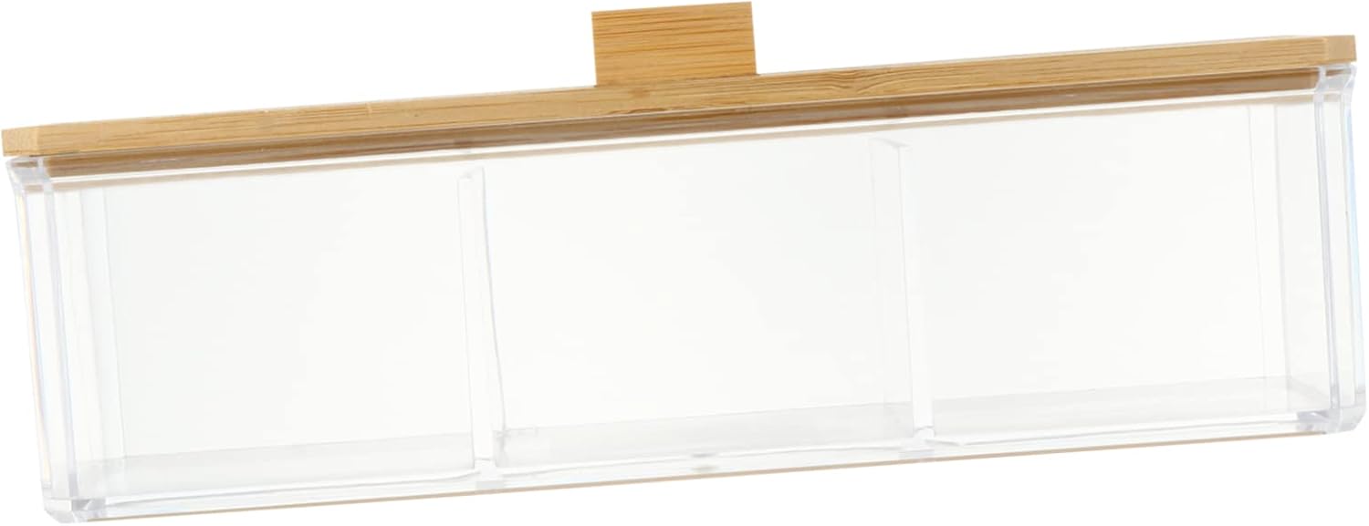 1pc Acrylic Makeup Organizer with Natural Lid Compartment Desktop Storage Box for Cosmetics Cotton Pads and Swabs Odorless and Easy to Clean for Home and Office Use