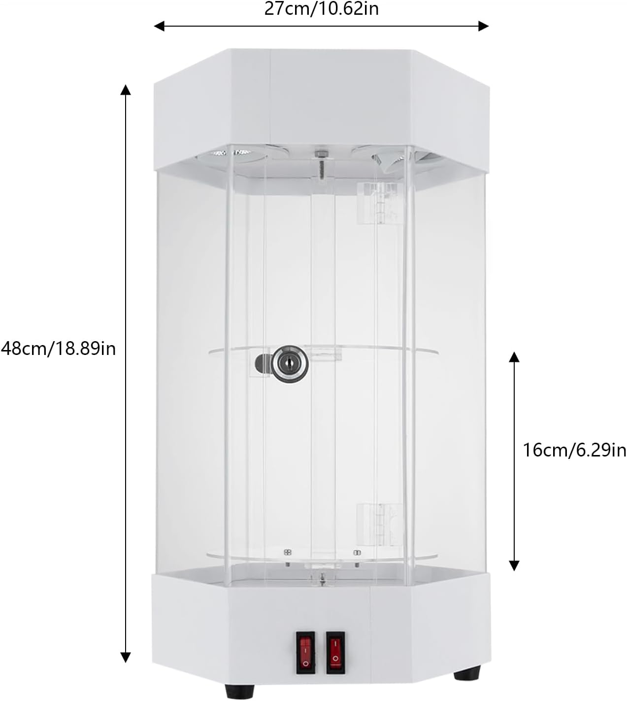 Private Label Electric Rotating Display Case Lockable Acrylic Jewelry Display Case Modern Collection Storage Display Cabinet Showcase Jewelry Storage Organizer with LED Lights and Locks for Home Shop, White & Clear Custom Mold Development