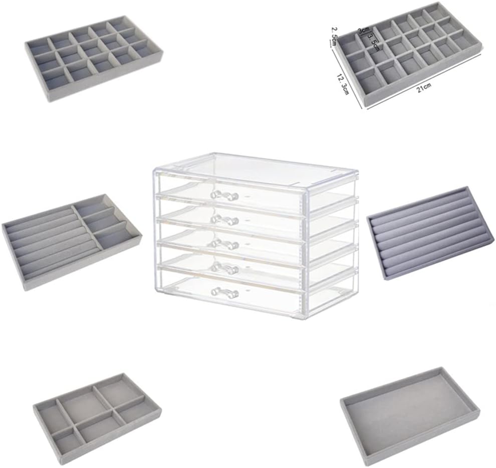 Direct Manufacturer Clear Jewelry Box Acrylic Velvet Jewelry Organizer, Jewelry Tray Drawer Organizer, Necklace Storage Jewellery Display Trays Box for Dresser, Jewelry Drawer Dividers Container Low MOQ