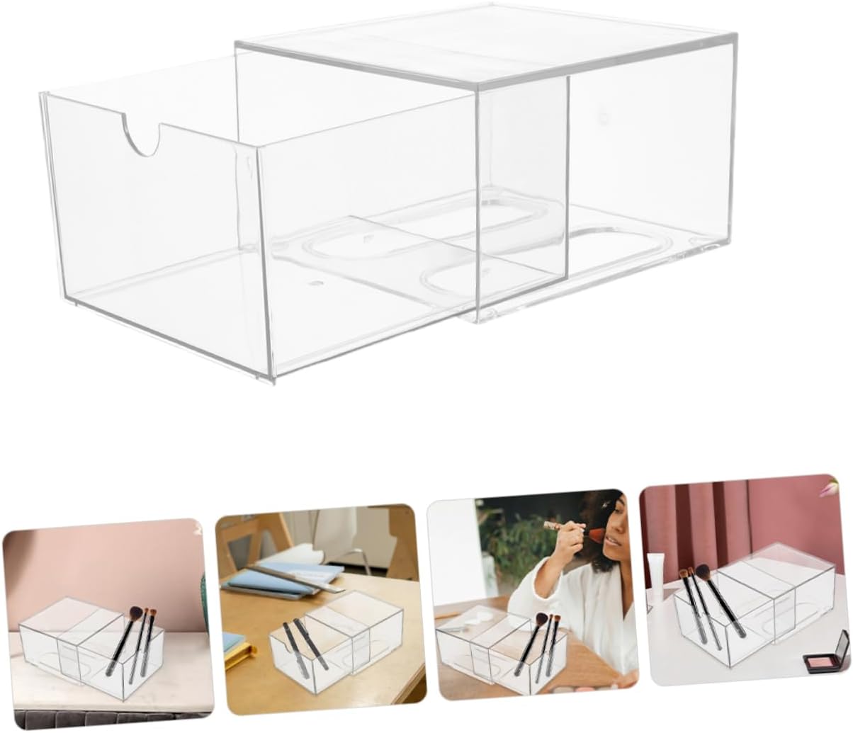Private Label Stackable Clear Acrylic Makeup Organizer Drawer Transparent Cosmetic Storage Box for Vanity Bathroom Facial Tissue Organizer with Elegant Design Custom Logo Service