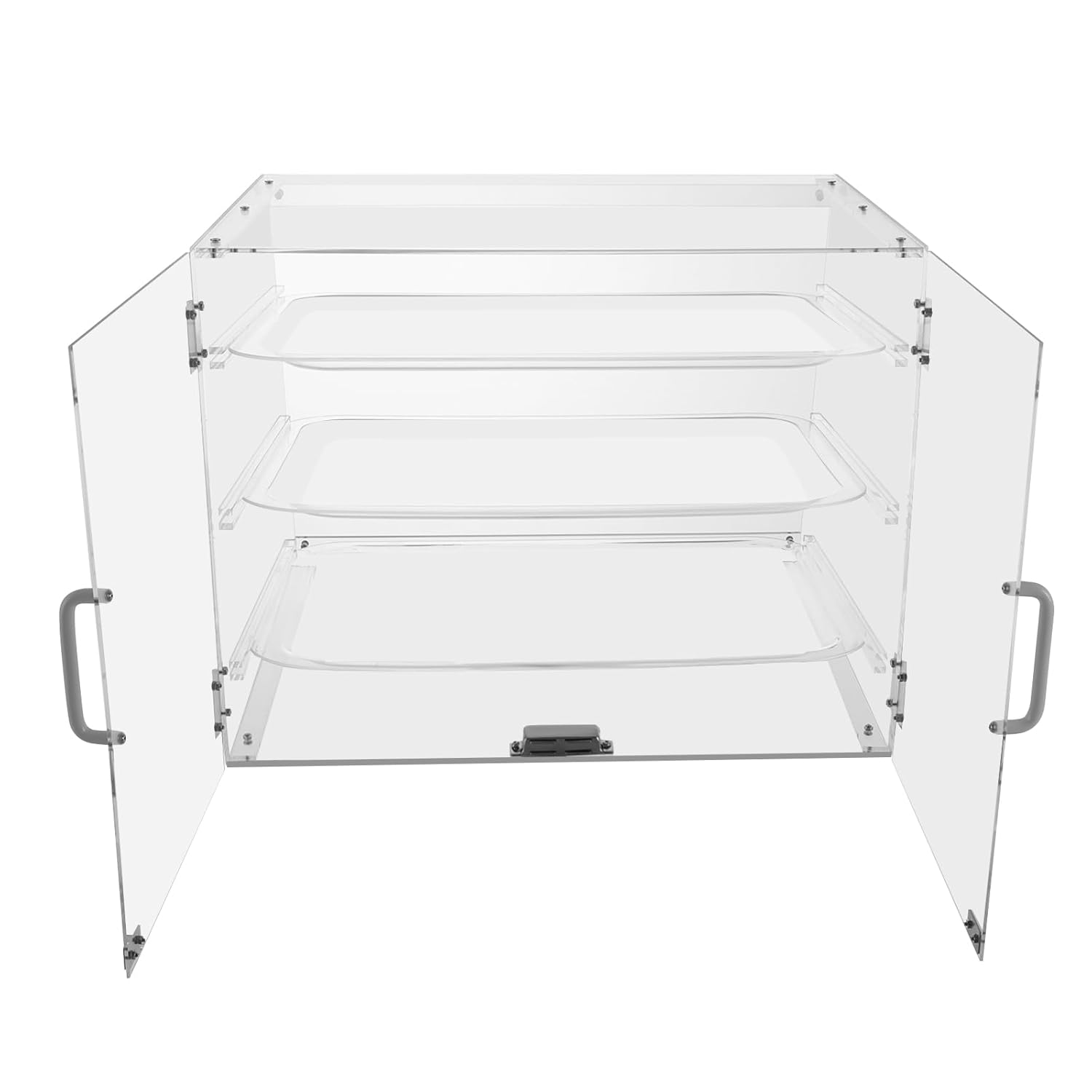 Wholesale OEM ODM 3 Tray Acrylic Display Case, Commercial Countertop Pastry Display Case, w/Rear Door Access & Removable Shelves, Magnetic Door Lock, Acrylic Display Box for Donut Bagels Cake Cookie Keep Fresh Factory & Supplier