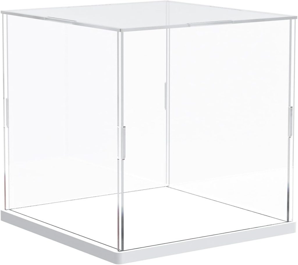 Nynelly Acrylic Display Case for Collectibles with Thick Base, Clear Cube Plexiglass Boxes for Display Figures Dolls, Countertop Case, 6" × 6" × 6"