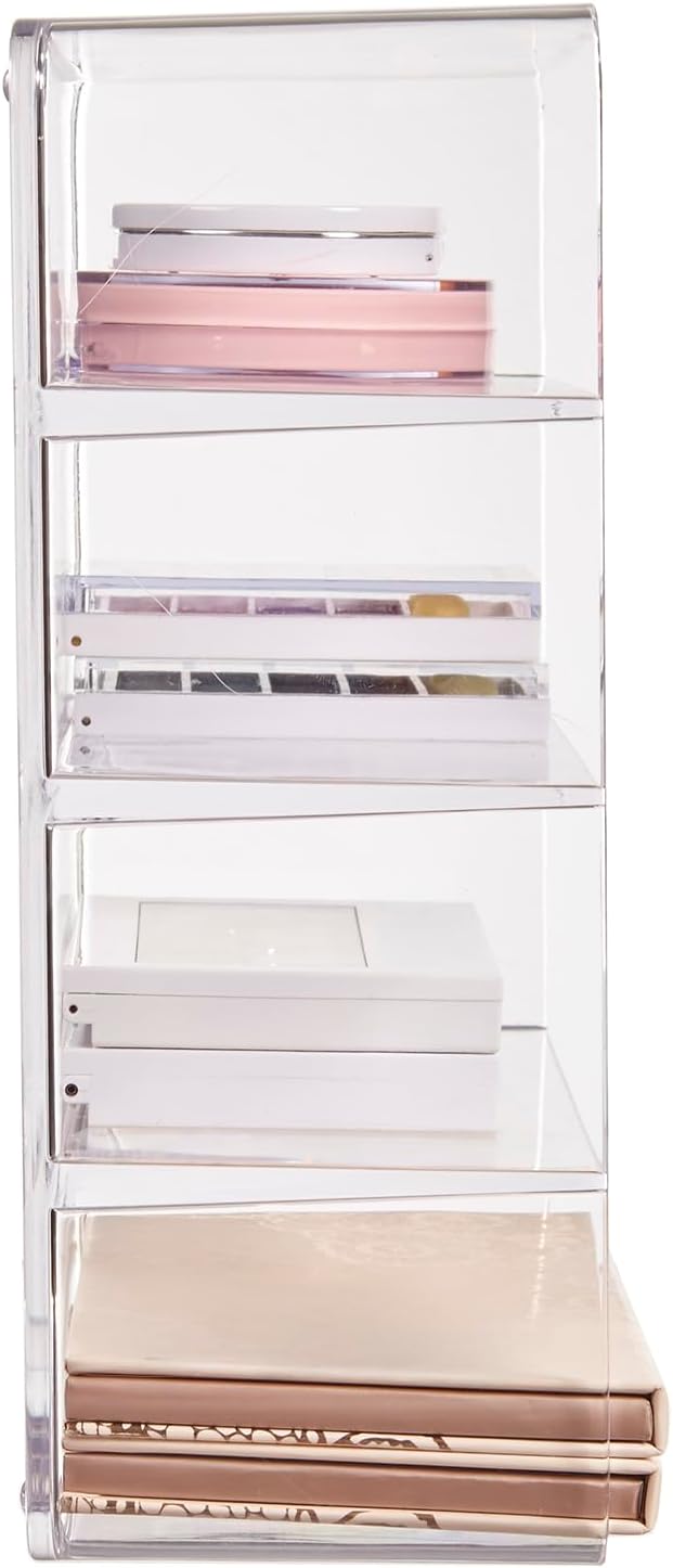 Private Label STORi 4-Compartment Clear Plastic Organizer, Rectangular Divided Makeup and Vanity Storage Bin, Use Upright for Eyeshadow Palettes, Made in USA Custom Logo Service