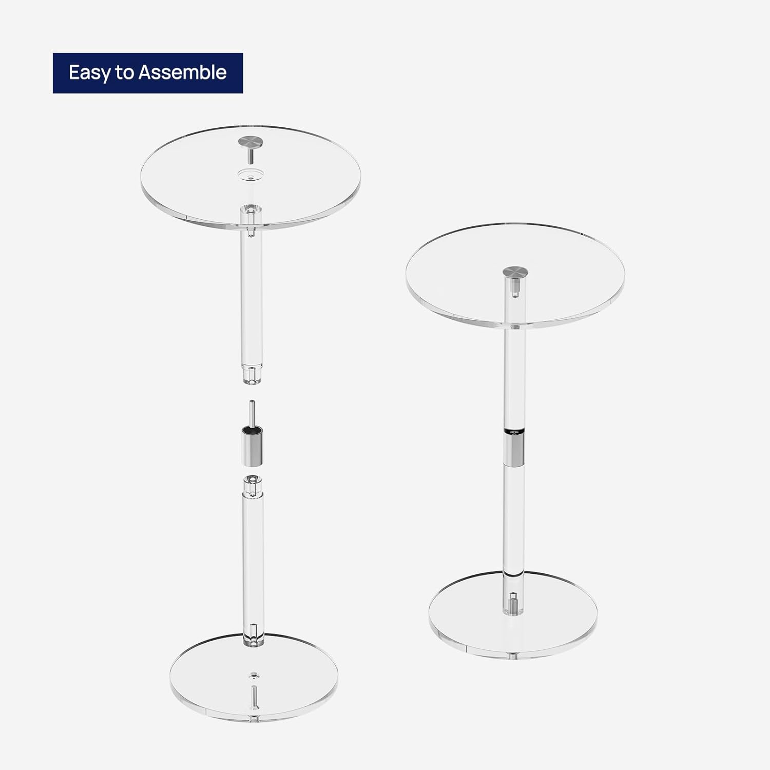 Private Label HMYHUM Acrylic Drink Table for Small Spaces, 11.8" L x 11.8" W x 21.3" H, Clear Pedestal Side Table for Living Room, Round, Easy Assembly OEM Wholesale Manufacturer