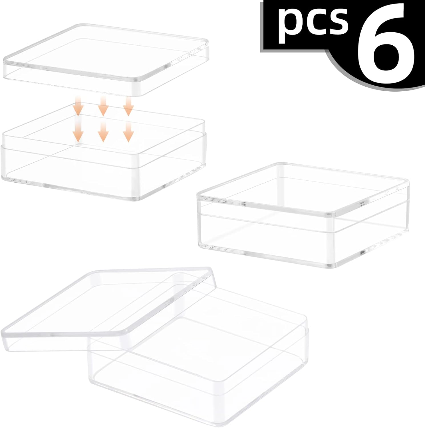 Private Label Small Acrylic Box Clear 6 Pack 2.4x2.4x0.79 Inches Min Clear Plastic Square Containers with Lid for Candy, Pill, Tiny Jewelry Beads, Coins Custom Logo Service