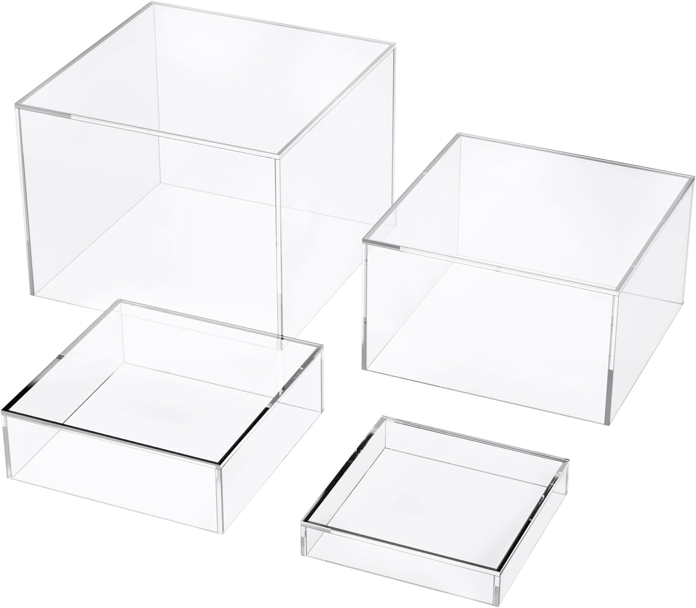 Set of 4 Crystal Clear Acrylic Boxes Cube Display Buffet Nesting Risers with Hollow Bottoms