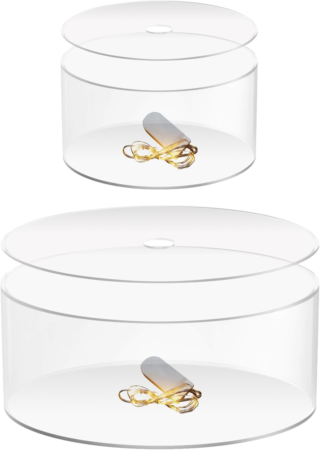 Choowin 2 Pcs Acrylic Cake Stand with Lid - Fillable, Floating, Clear, Round Cake Stand for Birthday & Wedding & Party (12 inch, 8 inch)