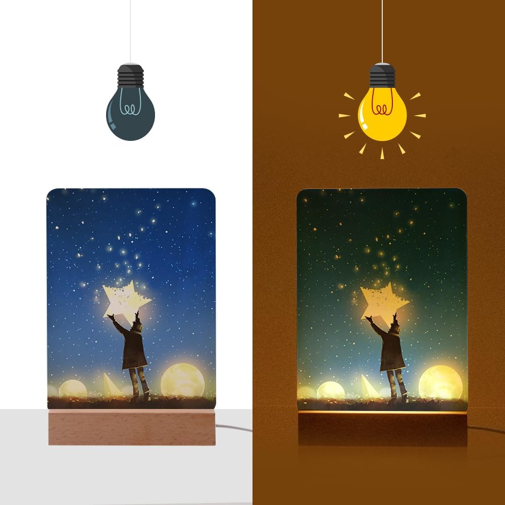 Private Label PYD Life 4 Pack Sublimation LED Acrylic Photo Frames Night Lights Blanks 6" x 8" with Warm Color Light,with Wood Stand for Heat Press Machine Printing Ecommerce Ready Product