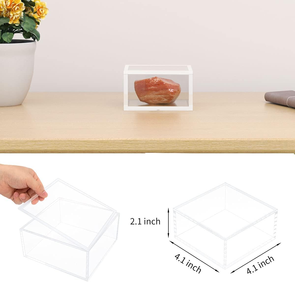 ODM AITEE Acrylic Box with Lid, Clear Cube Display Case, Multi-Purpose Box Square Container for Holding Staples, Highlighters, Adhesive Tape, Paper Clips, Stamps, Display in Office or Home (Medium) Custom Logo Service