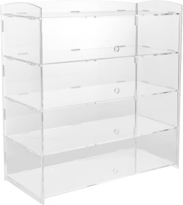 4 Tier Clear Acrylic Display Case,Modern Bakery Pastry Display Case Retail Display Counter Cases Acrylic Display Shelf Cookie Display Cabinet Plastic Case 18.7x8.46x19.7inch