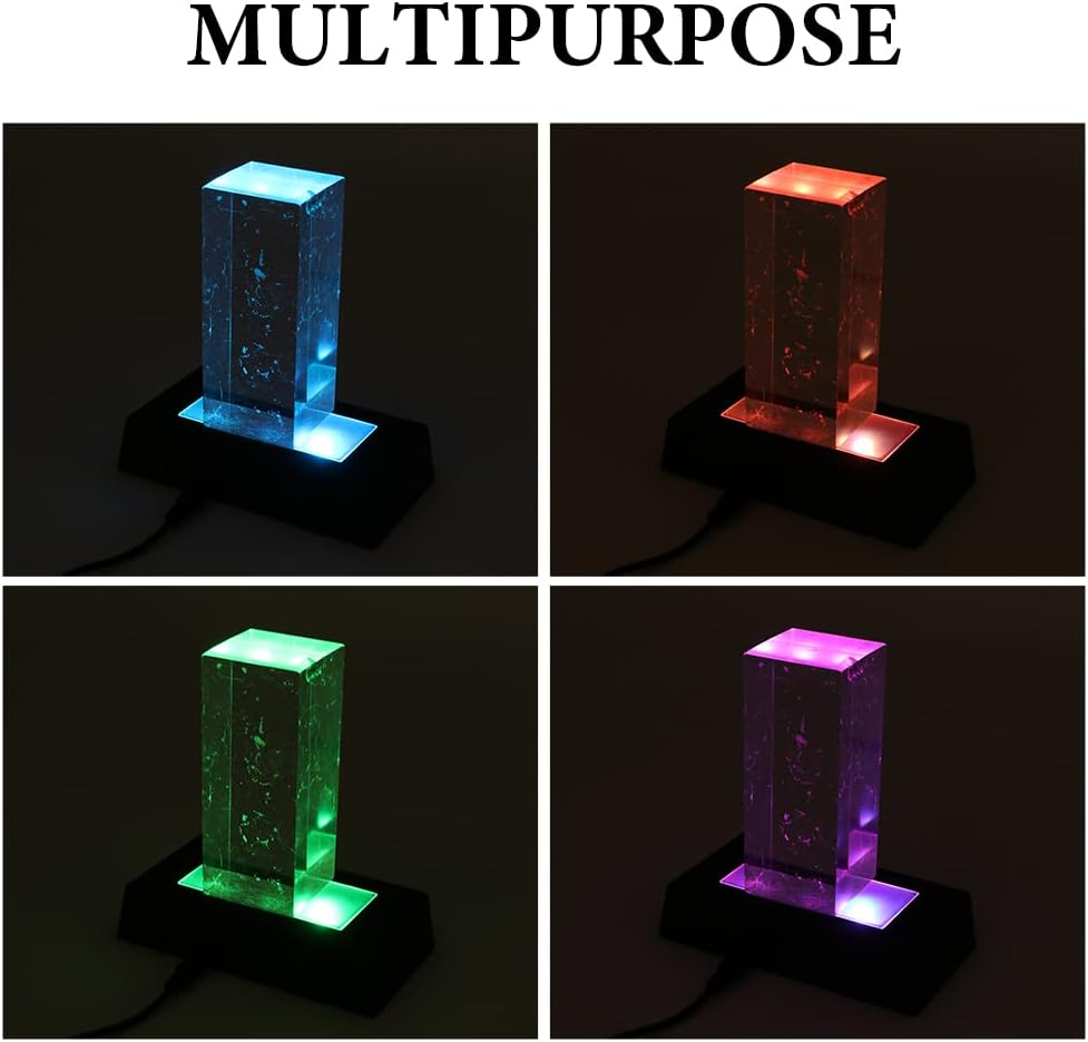 Private Label 2 Pack LED Light Stand Base Rectangle Display Pedestal Lighted Box for Acrylic 3D Crystal Glass Artwork,Holiday Party Decoration(black) Ecommerce Ready Product