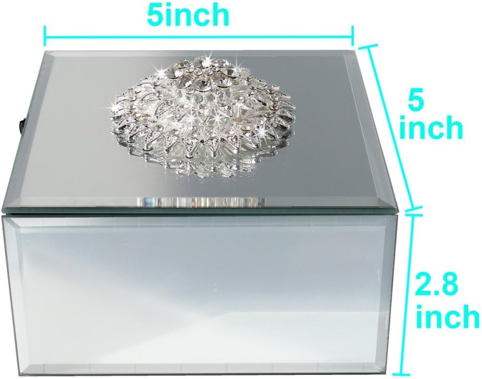 Direct Manufacturer Square Jewelry Organizer Box Diamond Accessories Mirrored Holder In Silver Mirror Glass For Storage Collection Low MOQ