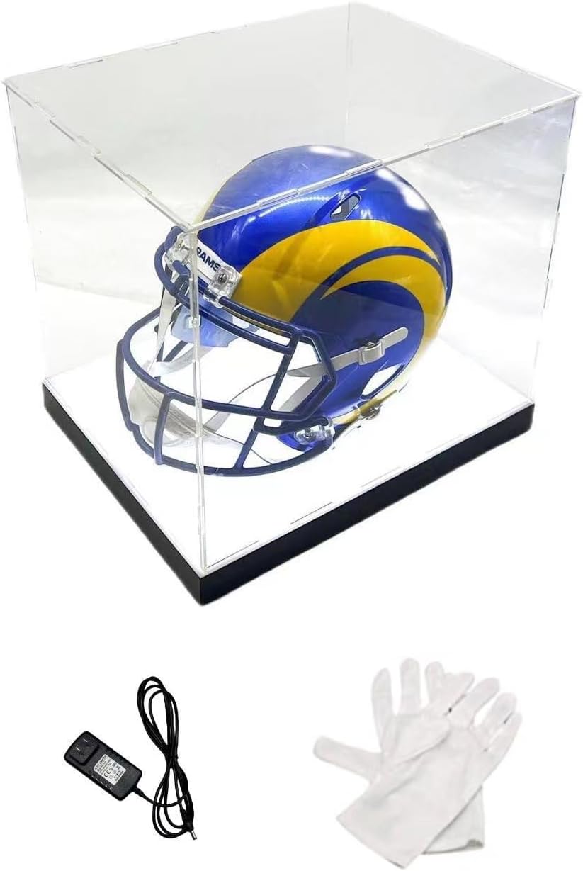 Private Label LED Lights Full Size Football Helmet Sneaker Mirror Memorabilia Storage Box Acrylic Display Case (Football Helmet Bottom) Ecommerce Ready Product